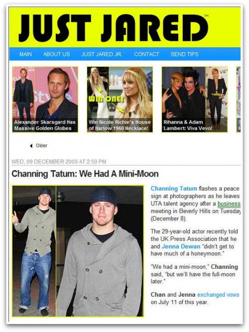 Channing Tatum Featured on Just Jared (12-09-2009)